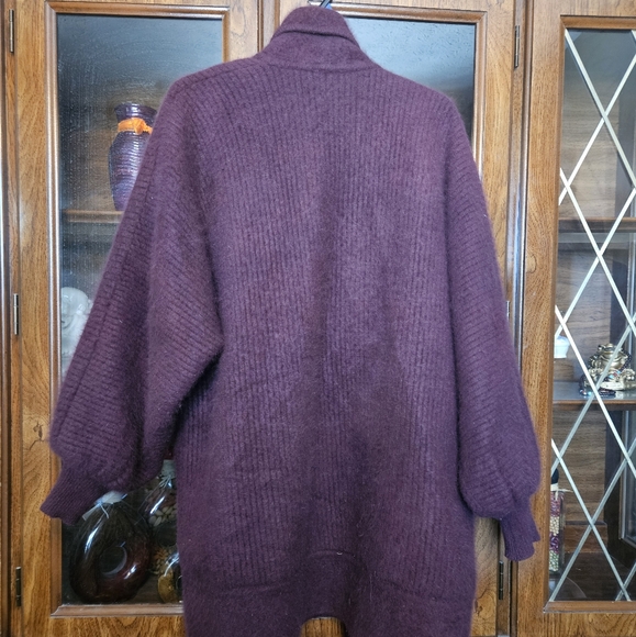 STILLMAN Studio 80% Angora Soft Fur Dark Burgundy Cardigan Sweater - Picture 2 of 7